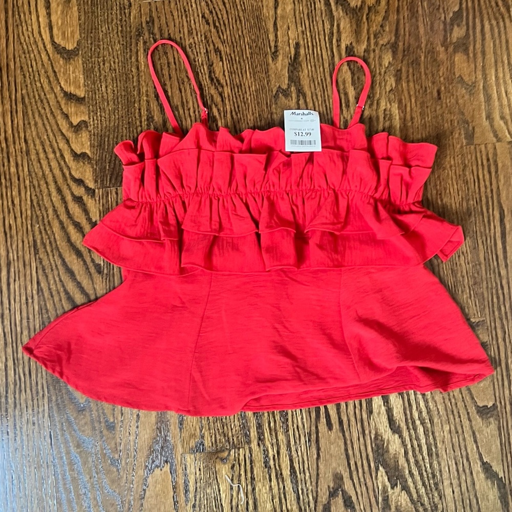 Red Ruffled Sleeveless Top